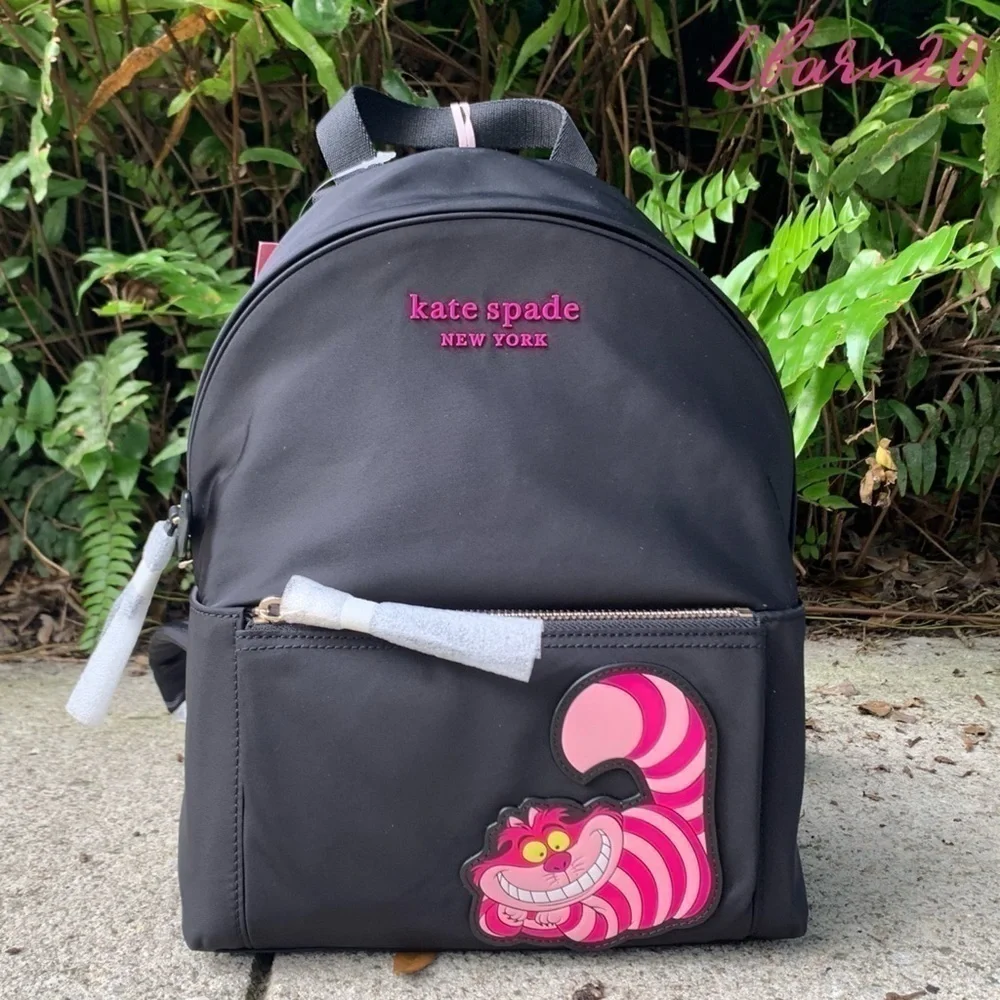 Kate Spade Cheshire Cat Disney X Black Nylon BackPack Alice in Wonderland Bag